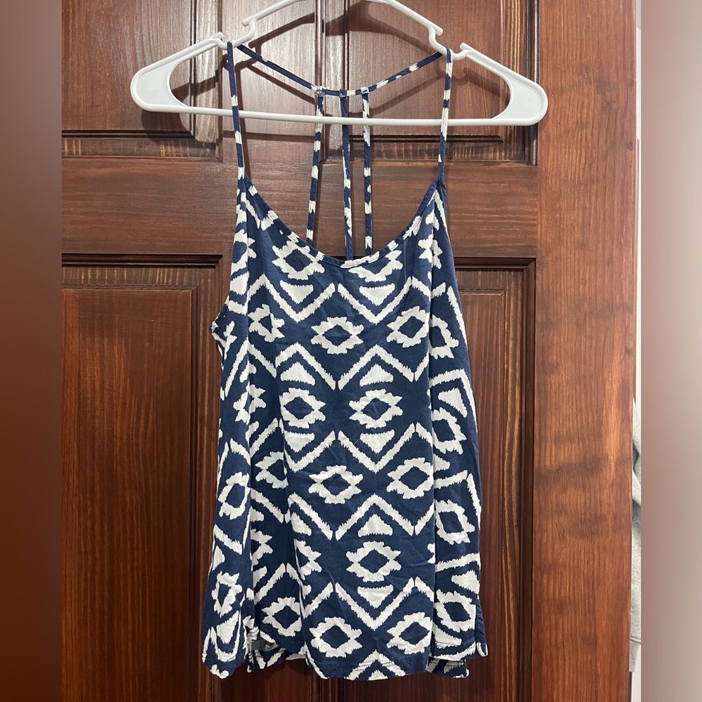 Navy and White Geometric Print Women's Top